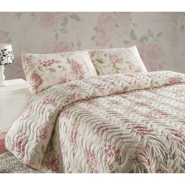 Lagani prošiveni prekrivač za bračni krevet s 2 jastučnice Care, 200 x 220 cm