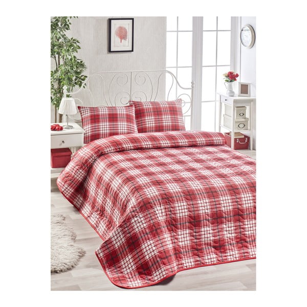 Set od crvenog pamučnog pokrivača i 2 jastučnice Harro Mento, 200 x 220 cm