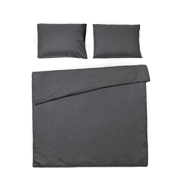 Antracitno siva posteljina na bračnom krevetu od stonewashed pamuka Le Bonom, 200 x 220 cm