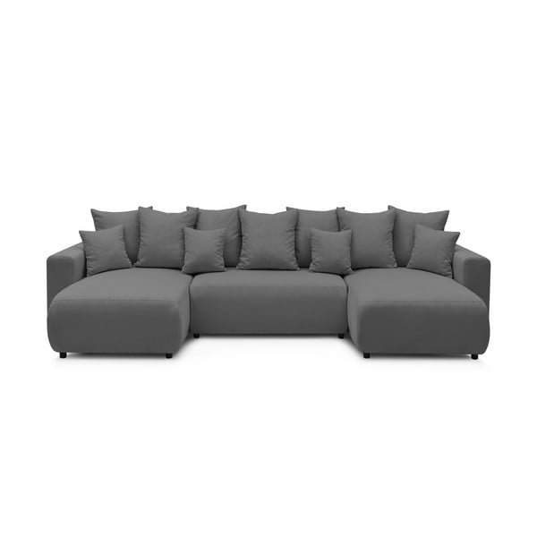 Sivi kauč na razvlačenje od samta u obliku slova "U" Bobochic Paris Envy