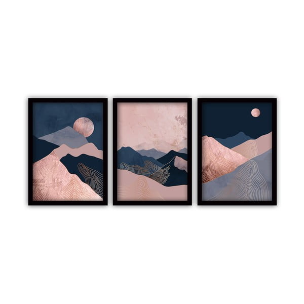 Set od 3 slike u crnom okvirima Vavien Artwork Moonlight, 35 x 45 cm