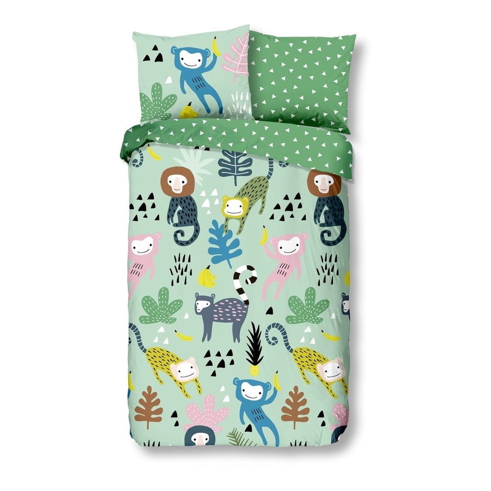 Dječja zelena posteljina od pamuka Good Morning Monkeys