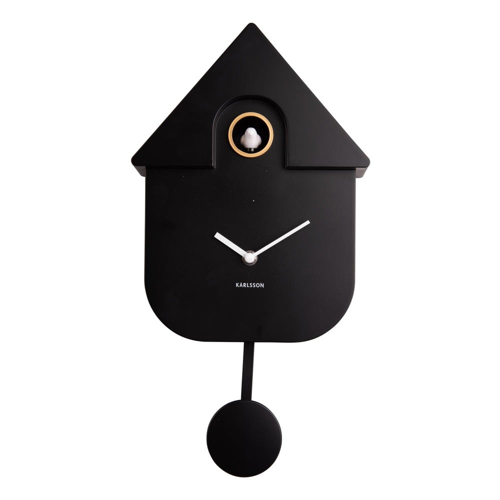 Crni zidni sat s klatnom Karlsson Modern Cuckoo, 21,5 x 41,5 cm
