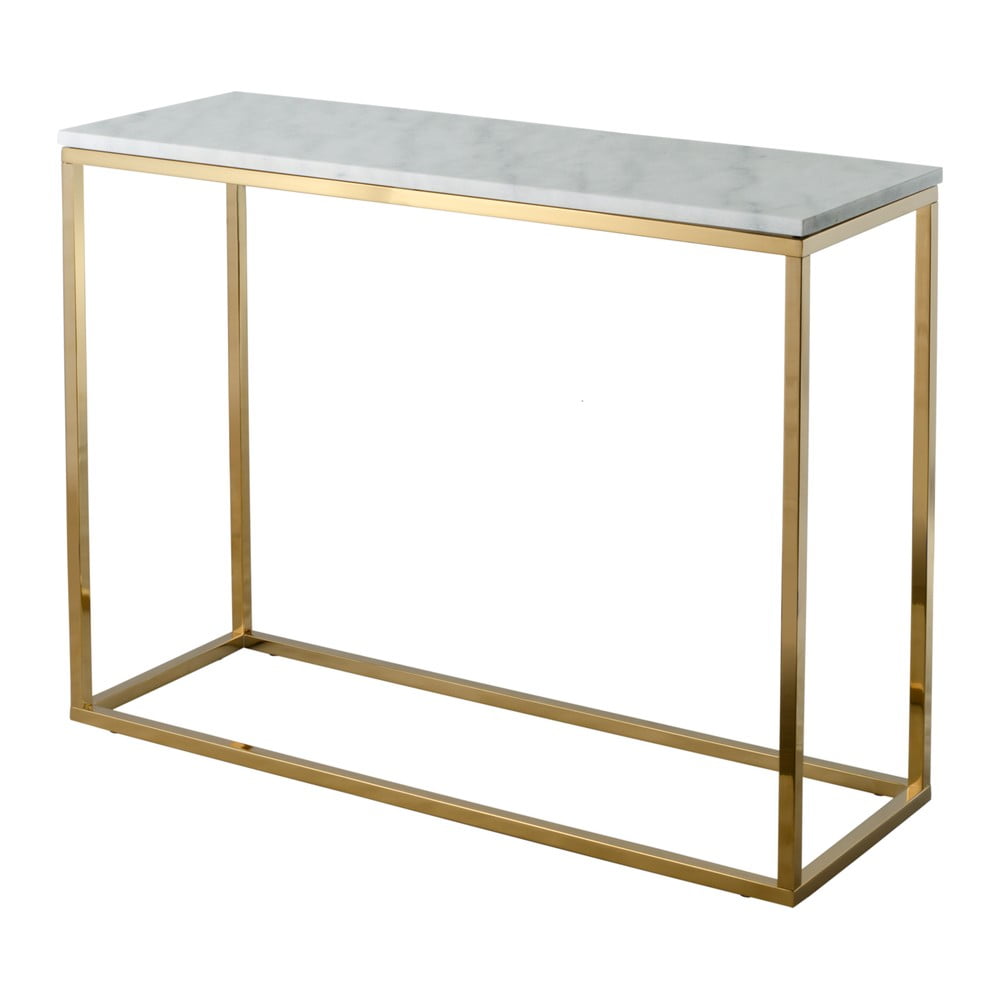 Bijeli mramorni konzolni stol sa zlatnim podnožjem RGE Marble, duljina 100 cm