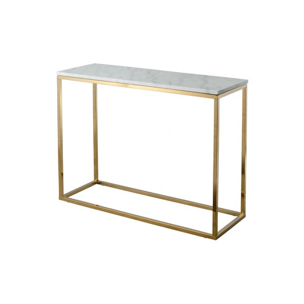 Bijeli mramorni konzolni stol sa zlatnim podnožjem RGE Marble, duljina 100 cm