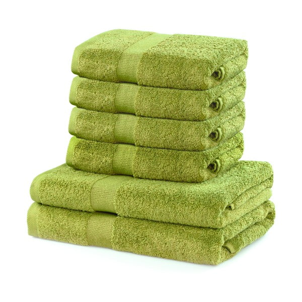 Set od 2 pamučna zelena velika ručnika boje limete i 4 mala ručnika DecoKing Marina