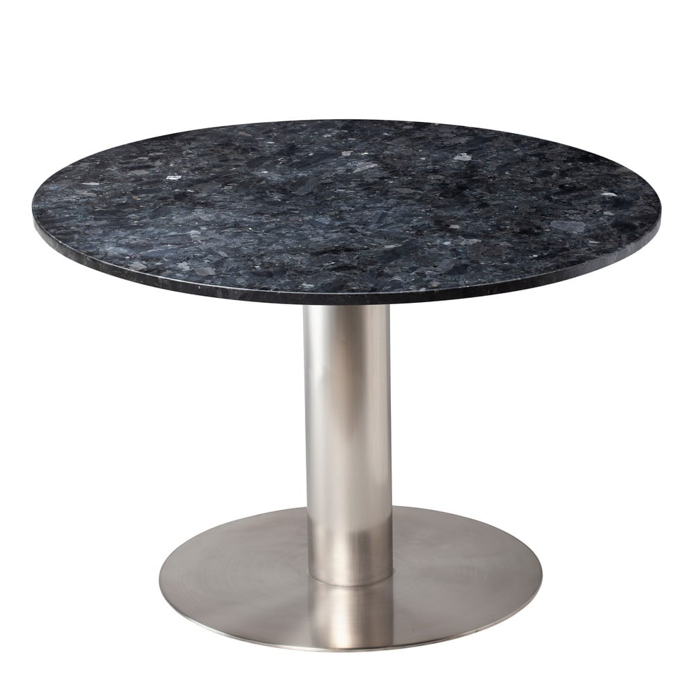 Blagovaonski stol od crnog granita s postoljem u srebrnoj boji RGE Pepo, ⌀ 105 cm
