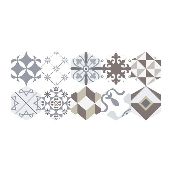 Set od 10 podnih samoljepljivih naljepnica Ambiance Floor Stickers Hexagons Mariana, 40 x 90 cm