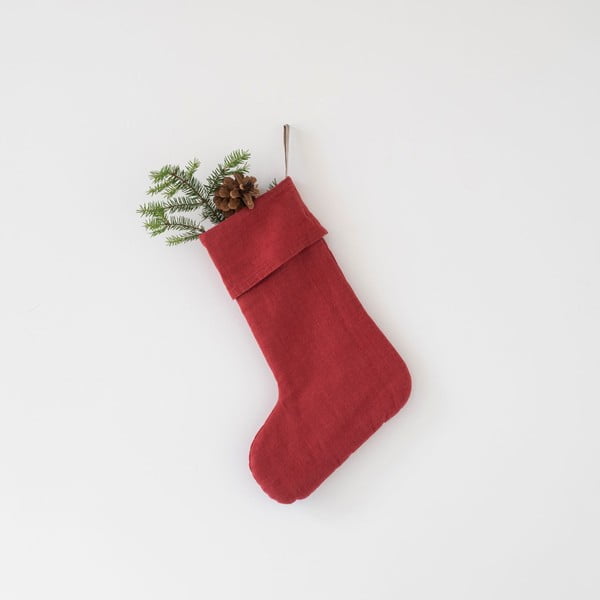 Crveni božićni ukras od lana Linen Tales Christmas Stocking