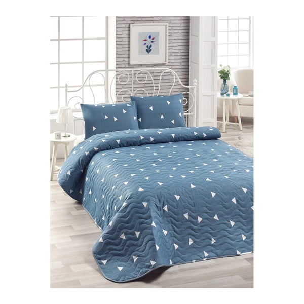 Set od plavog pamučnog pokrivača i 2 jastučnice Lesso Duro, 200 x 220 cm