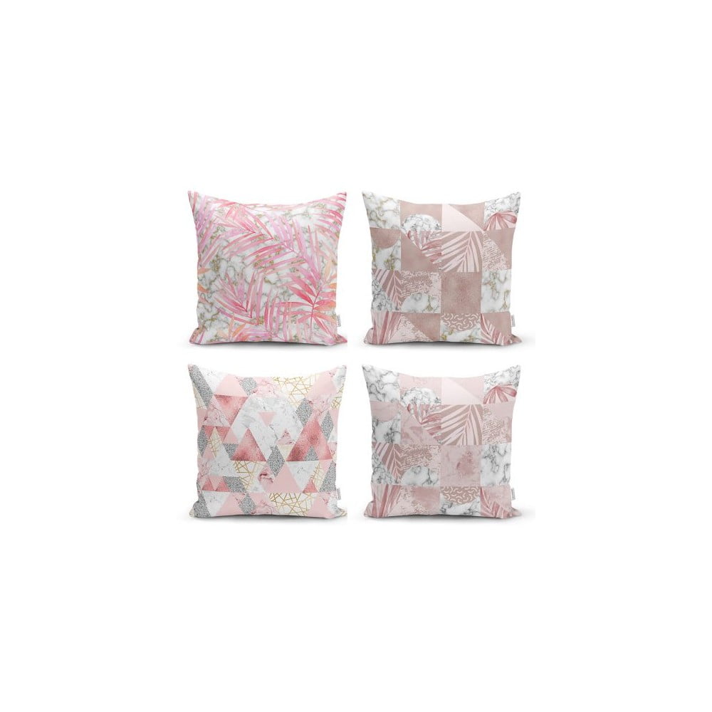 Set od 4 ukrasne premaze na jastucima Minimalistički jastuk pokriva ružičasto lišće, 45 x 45 cm