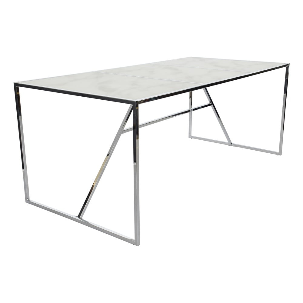 Bijeli stakleni blagovaonski stol s postoljem u srebrnoj boji RGE Glass Marble Effect, 185 x 90 cm