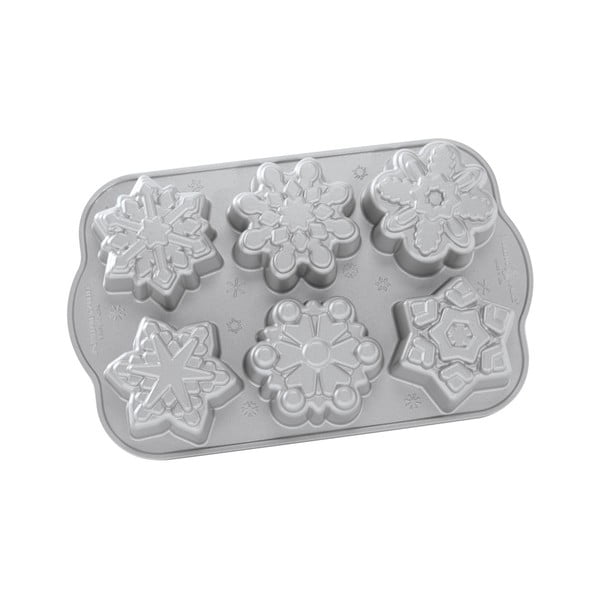 Forma za 6 mini kuglofa u srebrnoj boji Nordic Ware Snowflakes, 700 ml