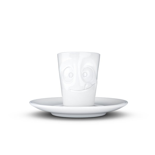 Bijela "zainteresirana" porculanska šalica za espresso s tanjurićem 58products, 80 ml
