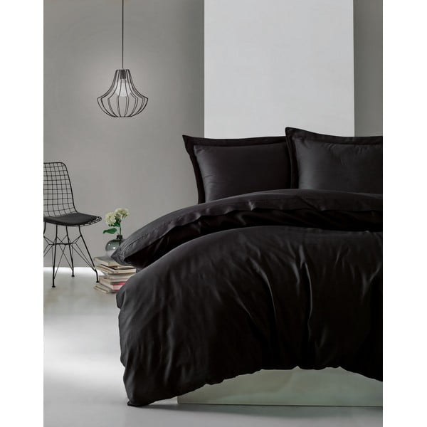Crna posteljina od pamučnog satena Cotton Box Elegant, 200 x 200 cm