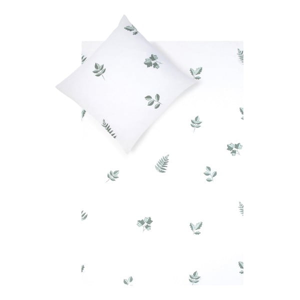 Bijelo-zelena flanel posteljina za krevet za jednu osobu Westwing Collection Fraser, 155 x 220 cm