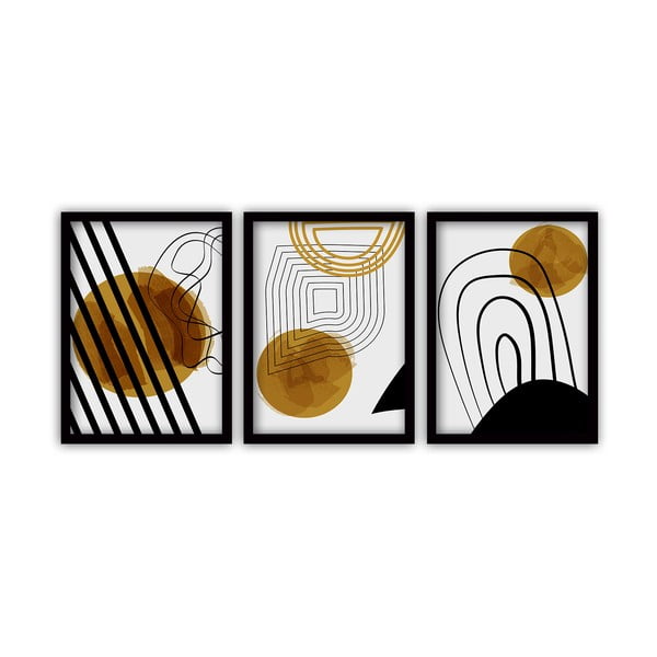 Set od 3 slike u crnim okvirima Vavien Artwork Abstract Lines, 35 x 45 cm