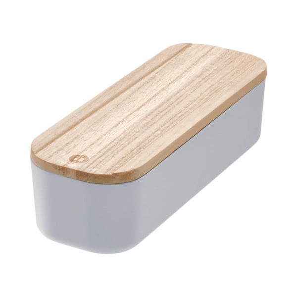 Siva kutija za pohranu s poklopcem od drveta paulovnije iDesign Eco, 9 x 27,5 cm