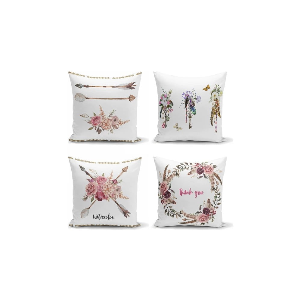 Set od 4 dekorativna premaza na jastucima Minimalistički jastuk pokriva ključ cvijeća, 45 x 45 cm
