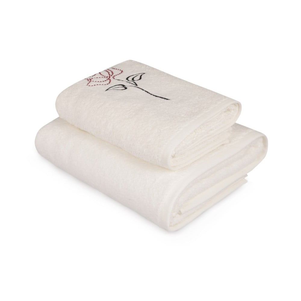 Set bijelih ručnika i bijelih ručnika s detaljima u boji Rose