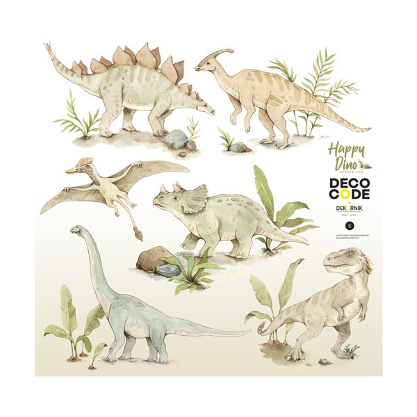 Set dječjih zidnih samoljepljivih naljepnica s motivom dinosaura Dekornik Happy Dino, 70 x 70 cm