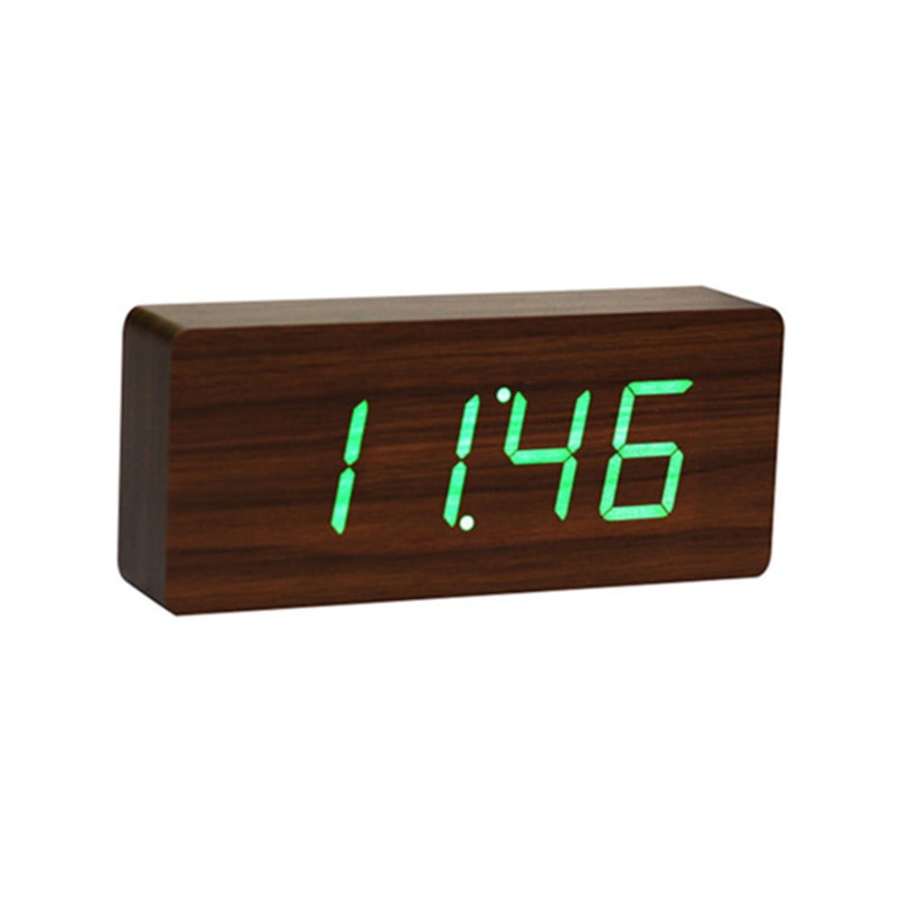 Tamnosmeđa budilica sa zelenim LED zaslonom Gingko Slab Click Clock