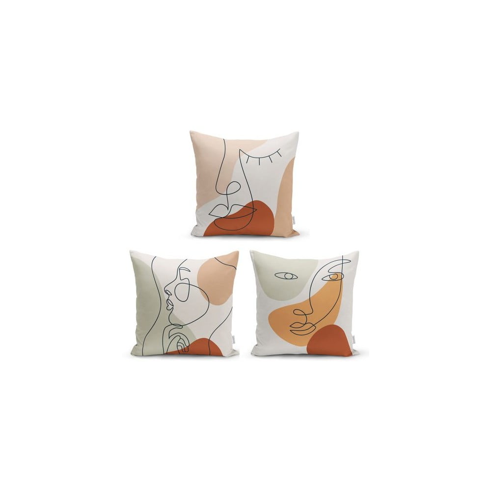 Set od 3 dekorativni premazi na jastucima minimalistički jastuk pokriva ženu lice, 45 x 45 cm