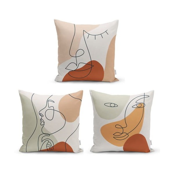 Set od 3 ukrasne jastučnice Minimalist Cushion Covers Woman Face, 45 x 45 cm