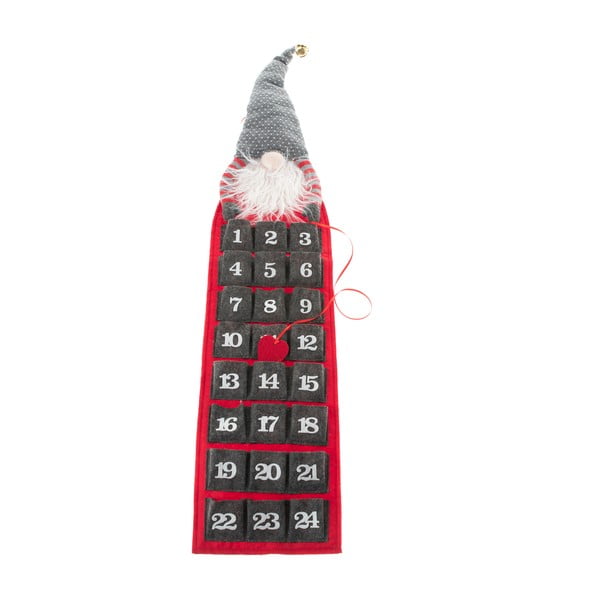 Sivo-crveni tekstilni adventski kalendar Dakls, visina 75 cm