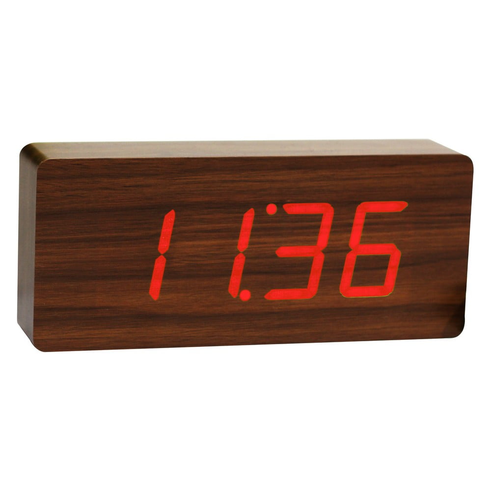 Tamnosmeđa budilica s crvenim LED zaslonom Gingko Slab Click Clock