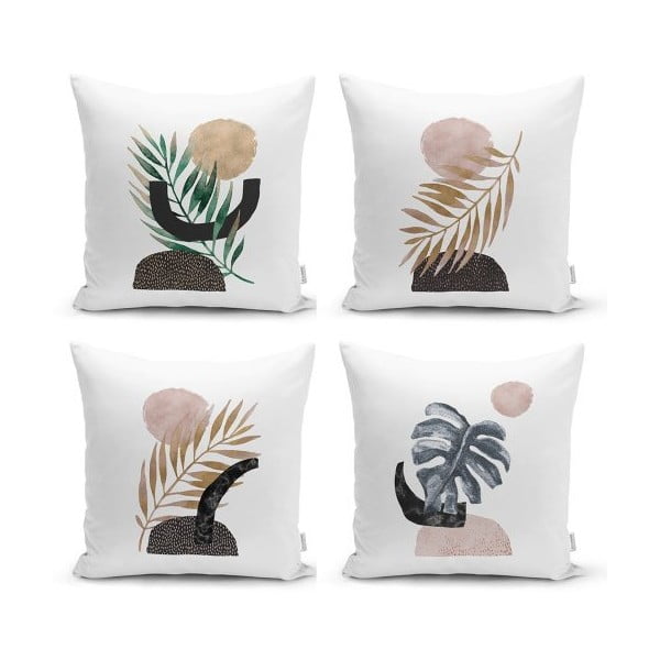 Set od 4 dekorativni premazi na jastucima minimalistički jastuk pokriva geometrijski list, 45 x 45 cm