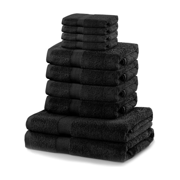 Set od 4 mala, 4 srednja i dva velika crna ručnika DecoKing Marina Black