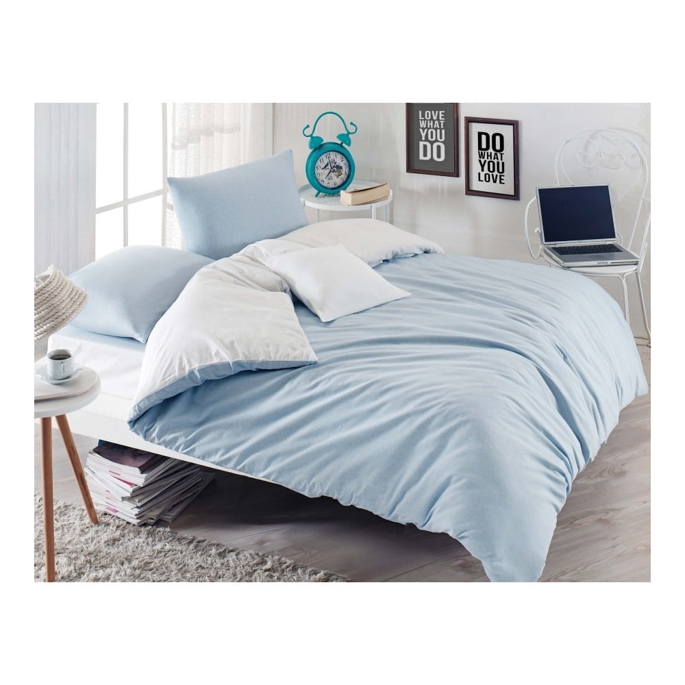 Svijetlo-plava posteljina s plahtom za bračni krevet Permento Mesiya, 200 x 220 cm