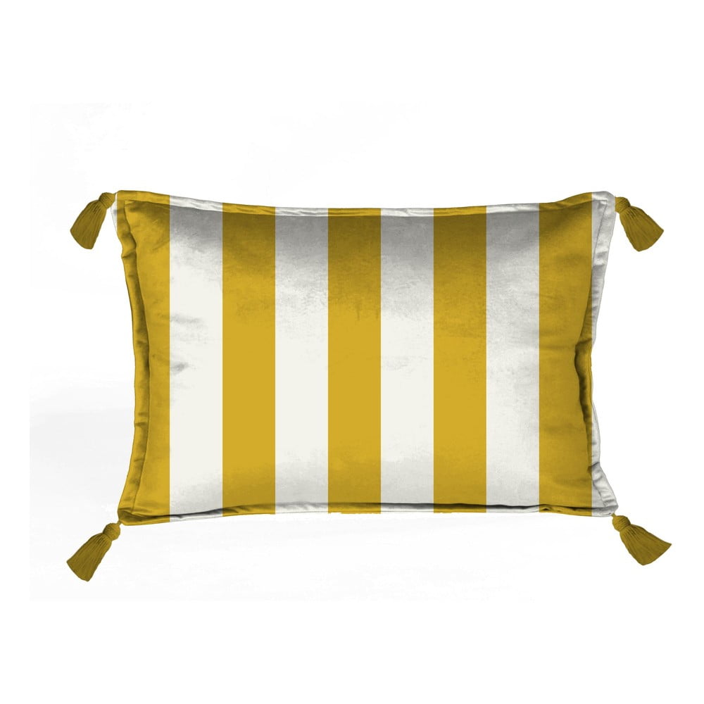 Bijeli jastuk baršun sa zlatnim prugama Velvet Atelier Borlas, 50 x 35 cm