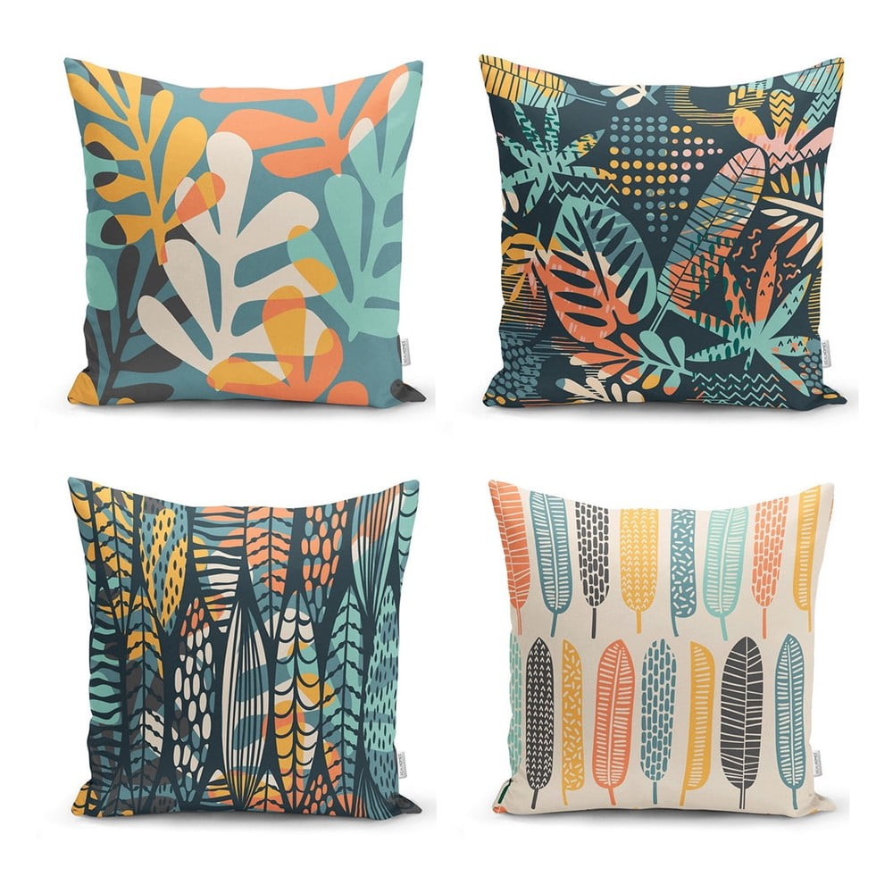 Set od 4 jastučnice Minimalist Cushion Covers Colorful Leaves, 45 x 45 cm