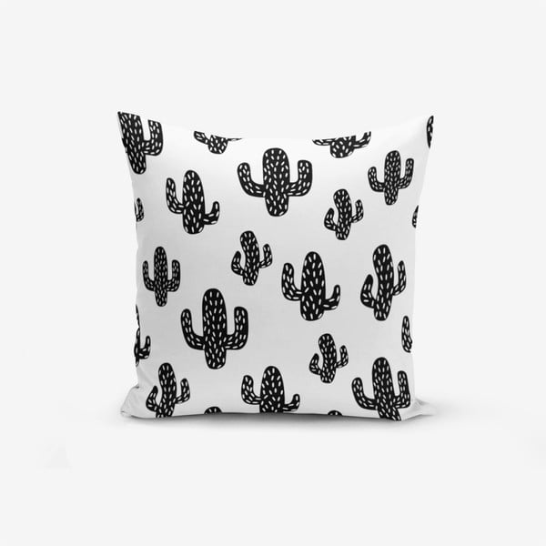 Crno-bijela jastučnica s primjesom pamuka Minimalist Cushion Covers Black White Cactus, 45 x 45 cm