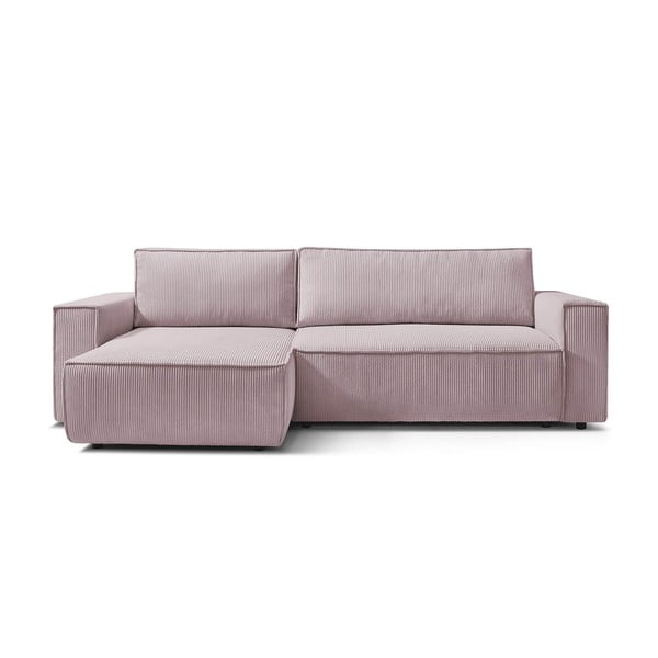 Svijetlo ružičasta kutna dvostrana sofa od samta na razvlačenje Bobochic Paris Nihad