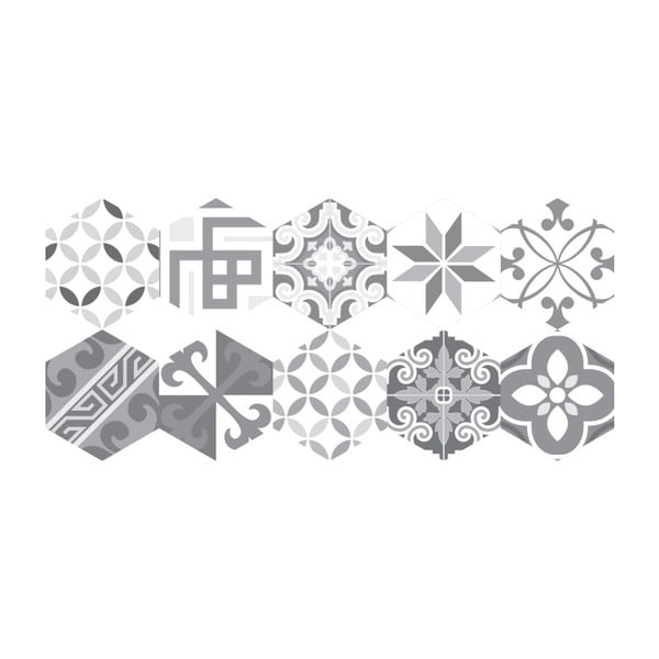 Set od 10 podnih samoljepljivih naljepnica Ambiance Hexagons Tristano, 20 x 18 cm