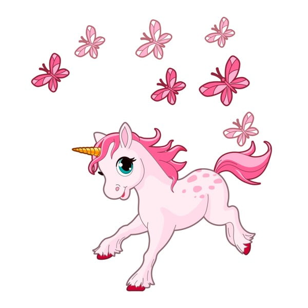 Dječje zidne samoljepljive naljepnice Ambiance Pink Unicorn and Papillons