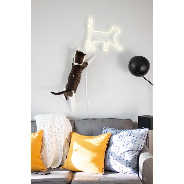 Bijeli zidni svjetleći ukras Candy Shock Cat, 40 x 37 cm