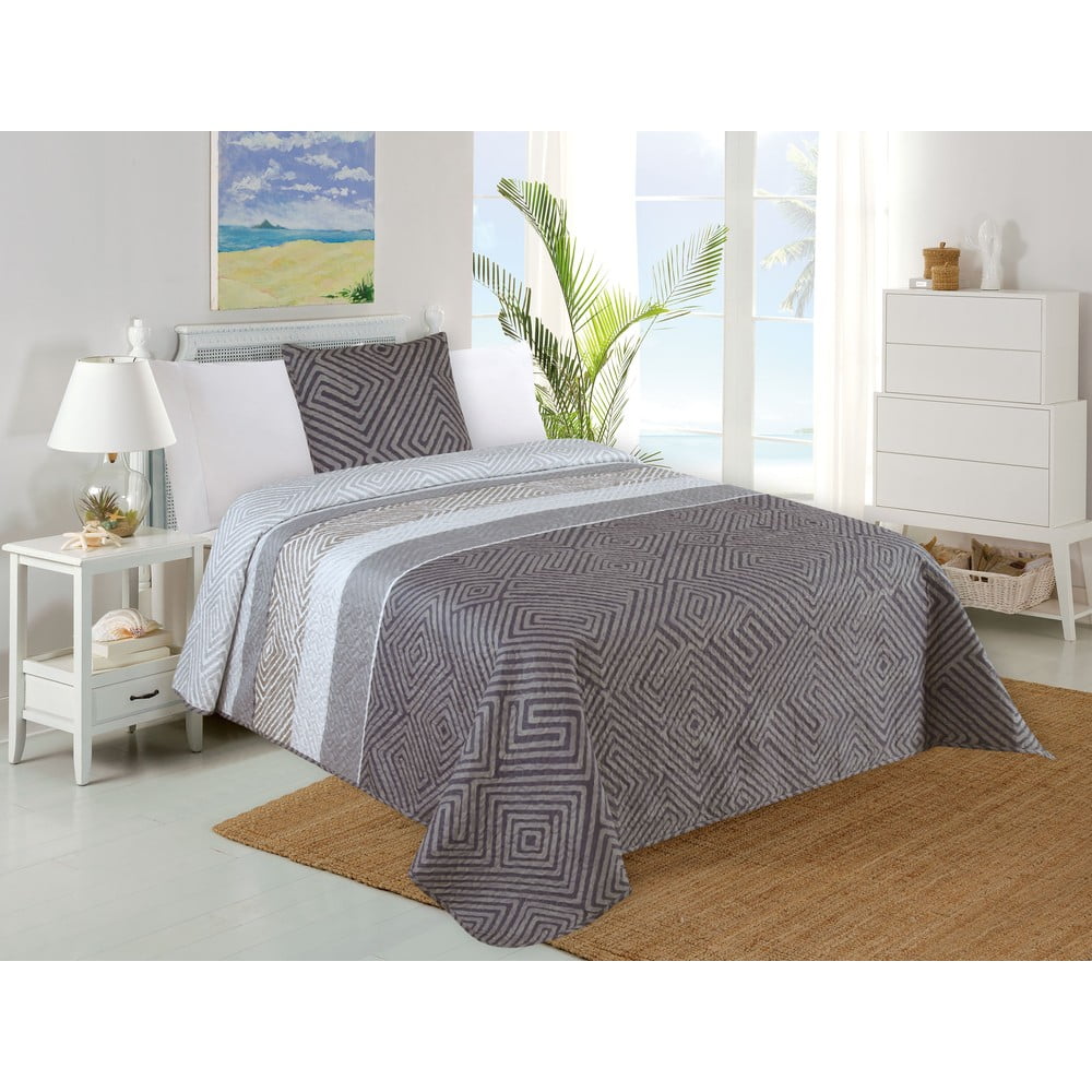 Sivi prošiven set prekrivača i jastučnice 140x220 cm Plaza – My House