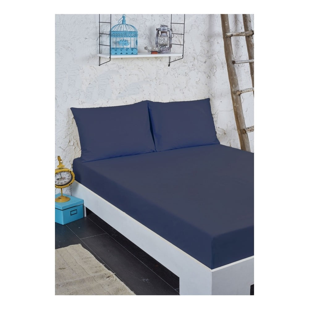 Plavi set plahti i jastučnice za krevet za jednu osobu, 100 x 200 cm