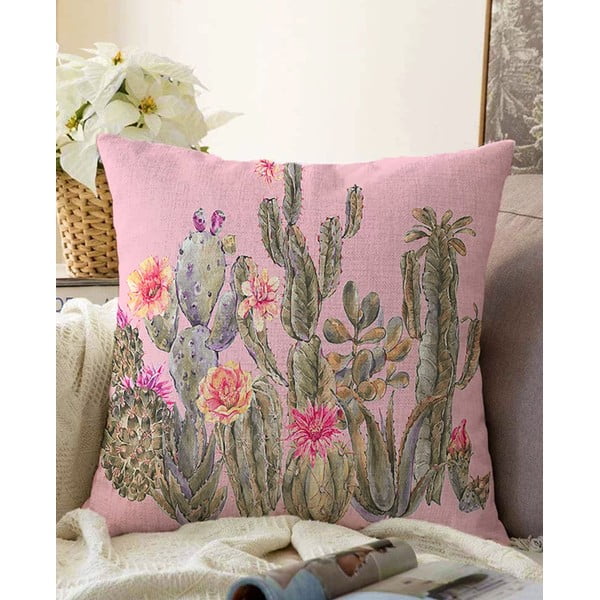Ružičasta jastučnica s udjelom pamuka Minimalist Cushion Covers Blooming Cactus, 55 x 55 cm