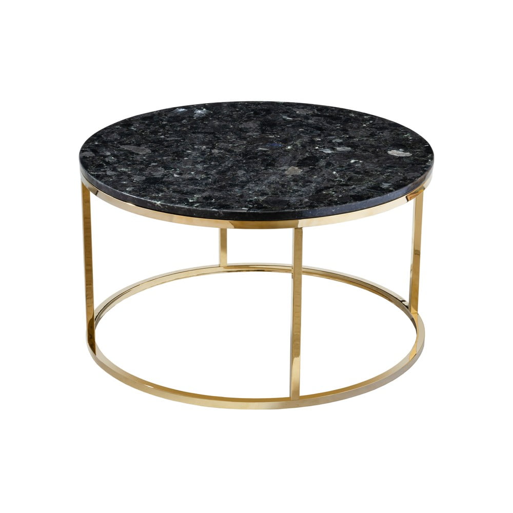 Stolić za kavu od crnog granita s postoljem u zlatnoj boji RGE Crystal, ⌀ 85 cm