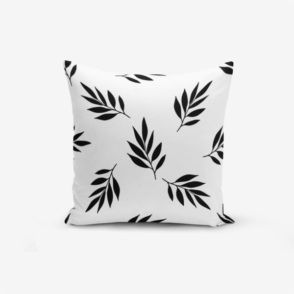 Crno-bijela jastučnica s primjesom pamuka Minimalist Cushion Covers Black White Leaf, 45 x 45 cm