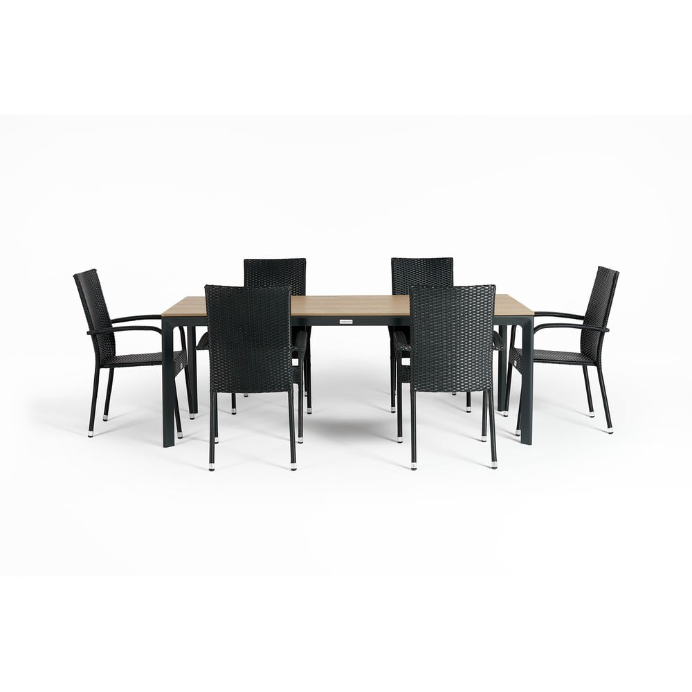 Vrtni blagovaonski set za 6 osoba s crnim stolicama Paris i stolom Thor, 210 x 90 cm